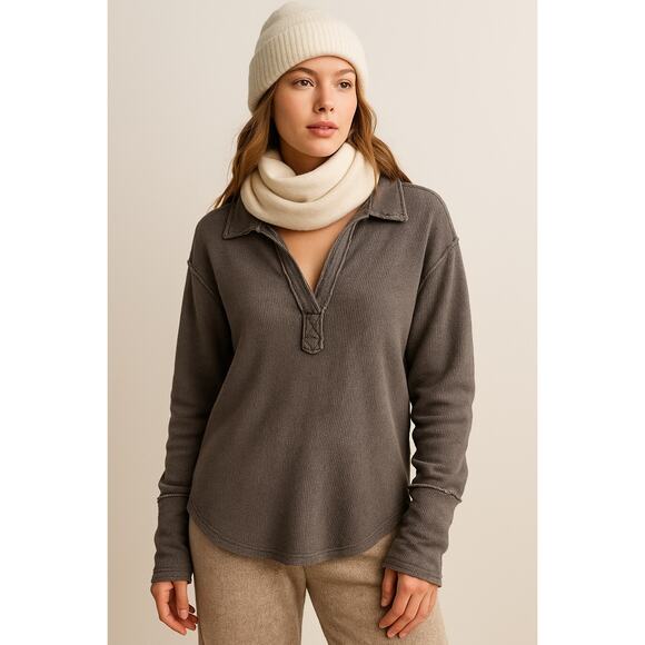 We the Free Tops - We The Free by Free People Waffle Knit Henley – Charcoal Grey Size XL CozyBasics